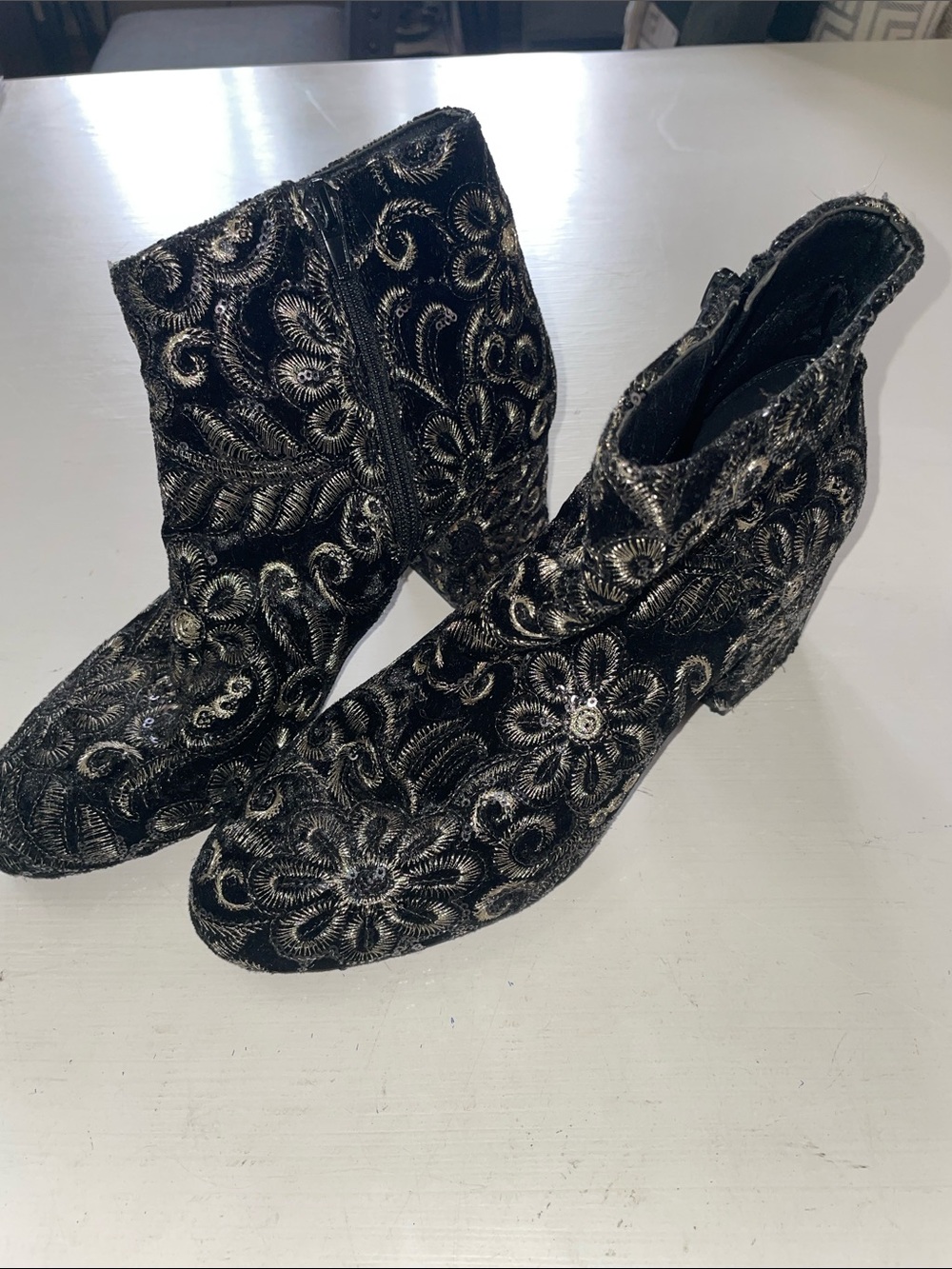 Aldo black gold floral boots size 8